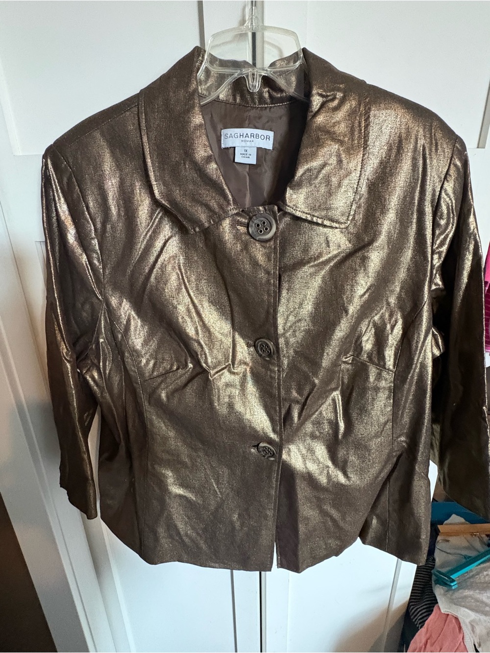 Sag Harbor Metallic Bronze Short Button Jacket
